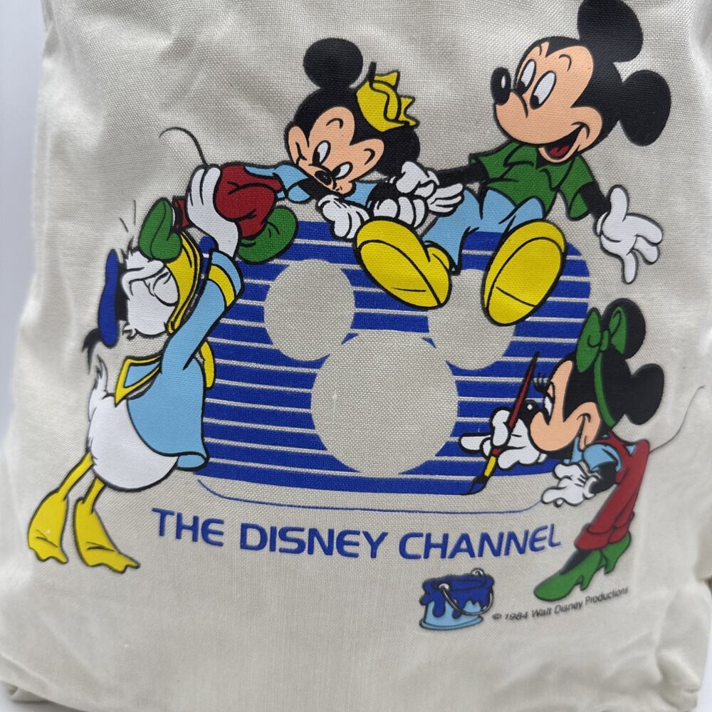 VTG The Disney Channel Mickey Minnie Mouse Donald Duck 1984 Tote Bag 80s - Picture 2 of 16